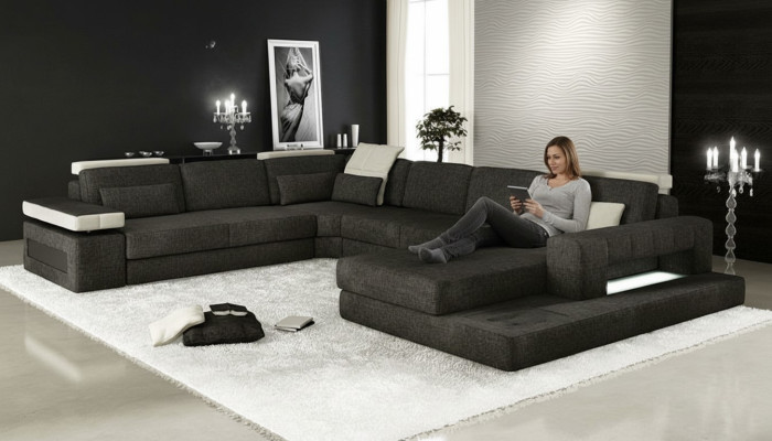 Paysages vivants Canapé d'angle Canapé Tissu Cuir Rembourrage Canapé d'angle Forme en U nouveau