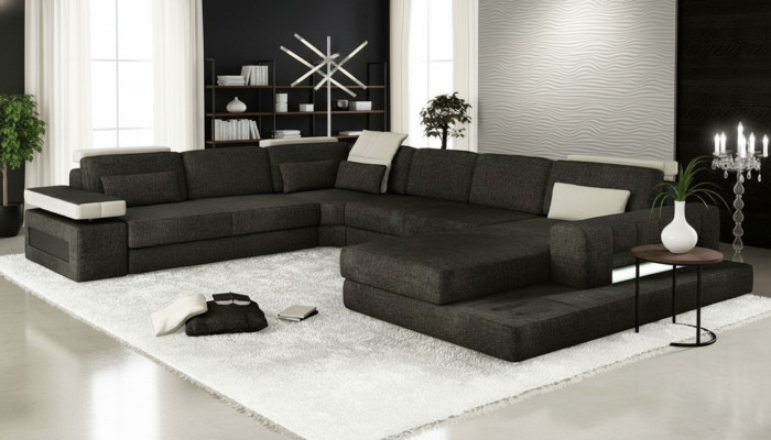 Paysages vivants Canapé d'angle Canapé Tissu Cuir Rembourrage Canapé d'angle Forme en U nouveau