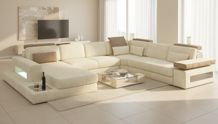 Forme en U Fonction lit Canapé Design Rembourrage Textile Coin Paysage vivant Canapé d'angle Tissu