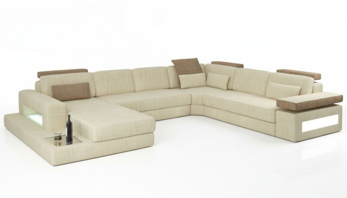 Forme en U Fonction lit Canapé Design Rembourrage Textile Coin Paysage vivant Canapé d'angle Tissu