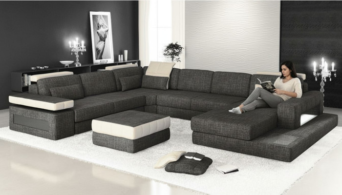 Canapé d'angle Design Tissu Rembourrage Nouveau Paysage de vie en forme de U Fonction lit Tissu