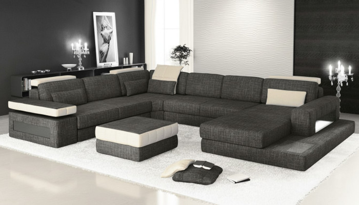 Canapé d'angle Design Tissu Rembourrage Nouveau Paysage de vie en forme de U Fonction lit Tissu