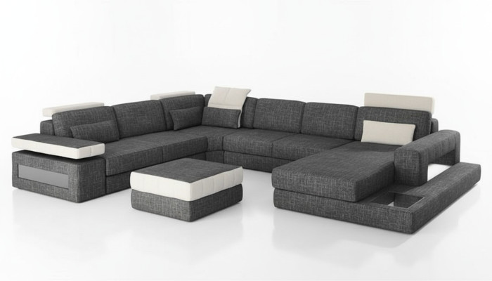 Canapé d'angle Design Tissu Rembourrage Nouveau Paysage de vie en forme de U Fonction lit Tissu