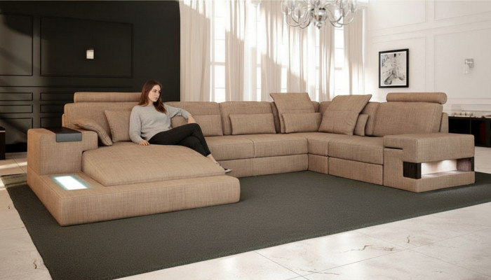 U-forme Canapés rembourrés Design textile Paysage de vie illuminé Canapé d'angle Canapé Sofa