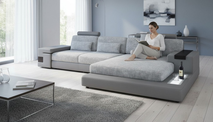 Canapé d'angle design en cuir en forme de L, style moderne, canapé rembourré pour salon, neuf