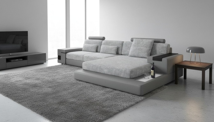 Canapé d'angle design en cuir en forme de L, style moderne, canapé rembourré pour salon, neuf