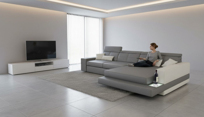 Canapé d'angle XXL en cuir Canapé d'angle canapé en cuir Canapé design moderne en forme de L