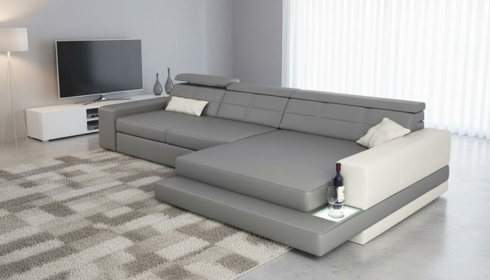 Canapé d'angle XXL en cuir Canapé d'angle canapé en cuir Canapé design moderne en forme de L