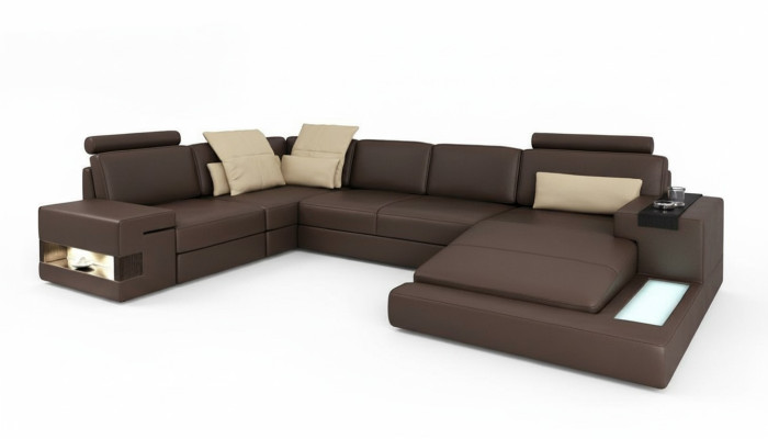 Canapé d'angle en forme de U avec fonction lit en cuir textile Canapés Canapé Convertible Tissu neuf
