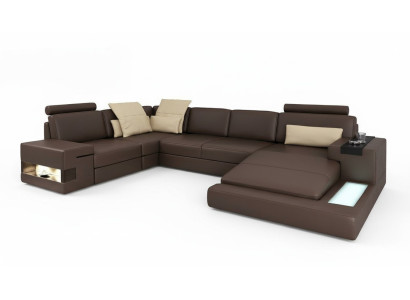 Canapé d'angle en forme de U avec fonction lit en cuir textile Canapés Canapé Convertible Tissu neuf