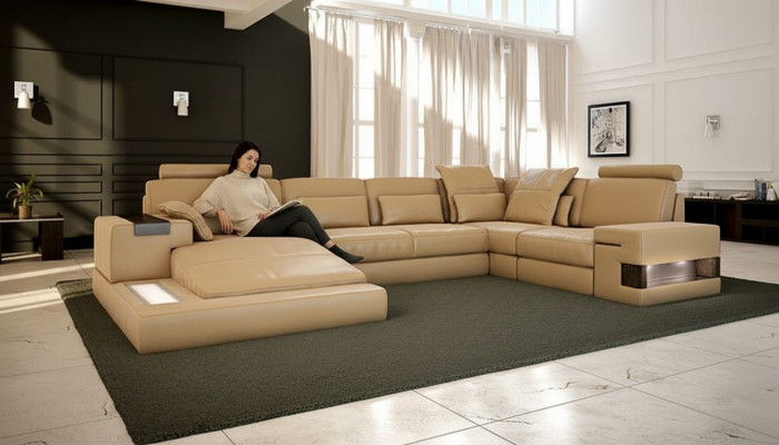 Conception rembourrage lit moderne en cuir fonction nouveau tissu canapé d'angle en forme de U canapé