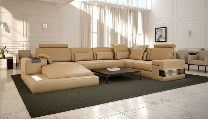 Conception rembourrage lit moderne en cuir fonction nouveau tissu canapé d'angle en forme de U canapé