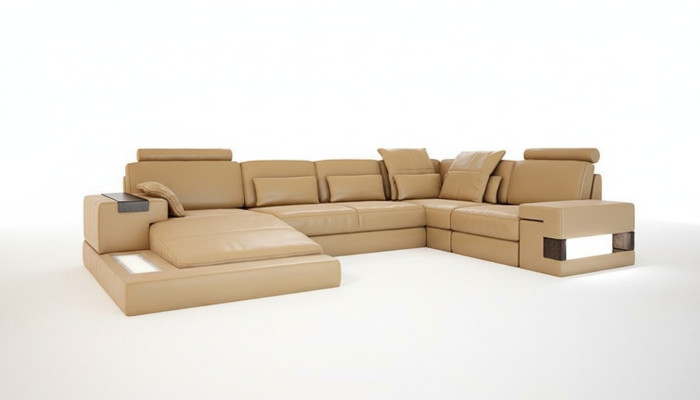 Conception rembourrage lit moderne en cuir fonction nouveau tissu canapé d'angle en forme de U canapé