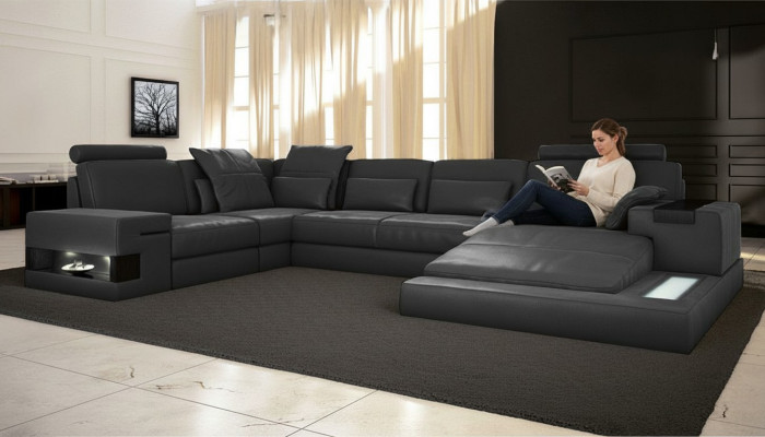 Canapé d'angle en forme de U Design Tissu rembourré neuf Paysage de vie Fonction lit Tissu