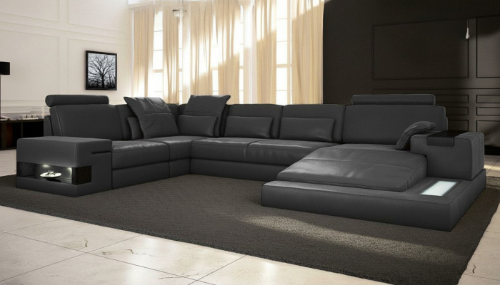 Canapé d'angle en forme de U Design Tissu rembourré neuf Paysage de vie Fonction lit Tissu