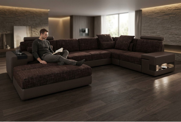 Ensemble de rembourrage Salle de séjour en forme de L Canapé moderne de designer Canapé d'angle avec tabouret Mobilier
