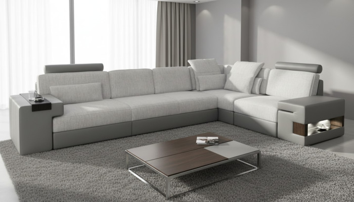 Canapé design moderne Canapés en L en cuir d'angle gris nouveau sofa salon