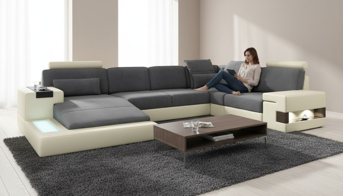 Sofa de designer de salon Rembourrage en cuir Tissu Siège Canapé d'angle moderne en forme de U