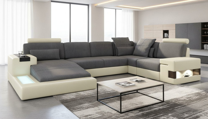 Sofa de designer de salon Rembourrage en cuir Tissu Siège Canapé d'angle moderne en forme de U
