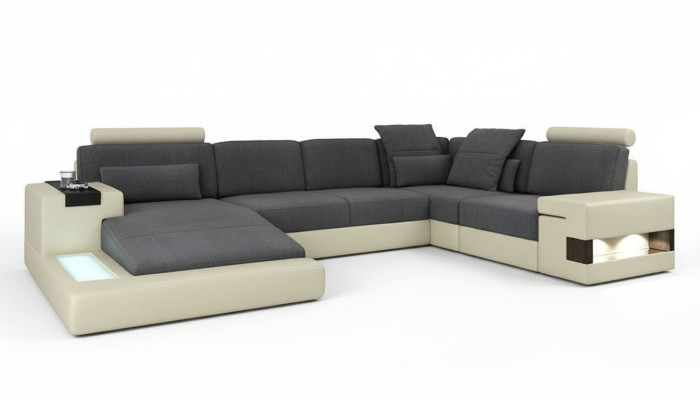 Sofa de designer de salon Rembourrage en cuir Tissu Siège Canapé d'angle moderne en forme de U