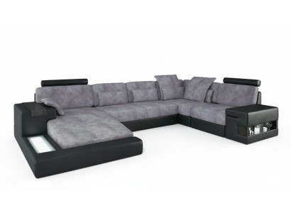 Designer Canapé design en textile de luxe moderne en forme de U avec fonctions lit gris nouvel