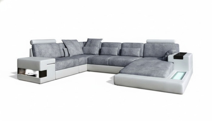 Moderne canapé en textile en forme de U avec fonctions lit et espace de rangement Gris nouveau