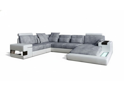 Moderne canapé en textile en forme de U avec fonctions lit et espace de rangement Gris nouveau
