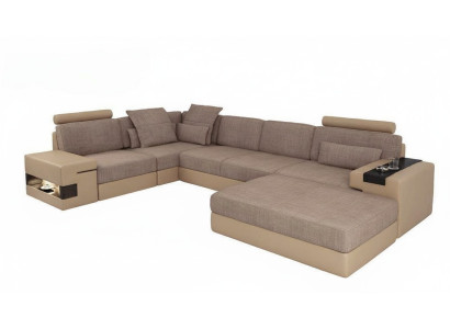 Ensemble de canapé d'angle moderne en forme de L avec sièges rembourrés, canapé, tabouret et meubles de salon.