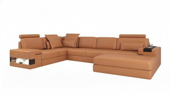 Moderne ensemble de canapé d'angle de luxe en forme de L en cuir rembourré canapé en cuir