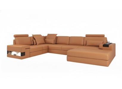Moderne ensemble de canapé d'angle de luxe en forme de L en cuir rembourré canapé en cuir