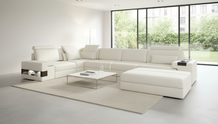 Canapé design sofa canapé d'angle avec tabouret ensemble paysage vivant en forme de L