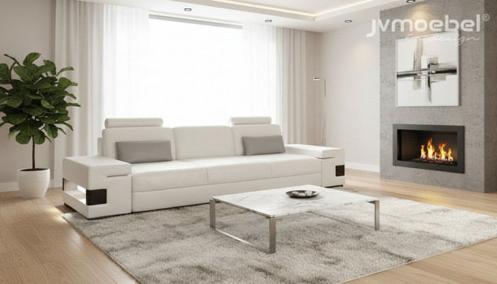 Canapé design de luxe moderne 3 places en tissu d'ameublement blanc XXL grand