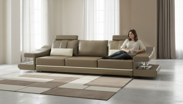 Canapé de luxe design moderne 3 places en cuir marron Meubles Canapés grands