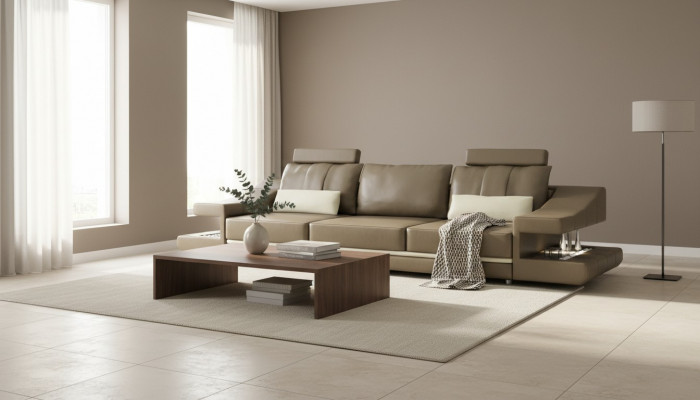 Canapé de luxe design moderne 3 places en cuir marron Meubles Canapés grands
