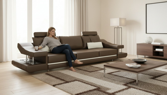 Canapé design de luxe moderne 3 places en tissu marron pour canapés d'angle