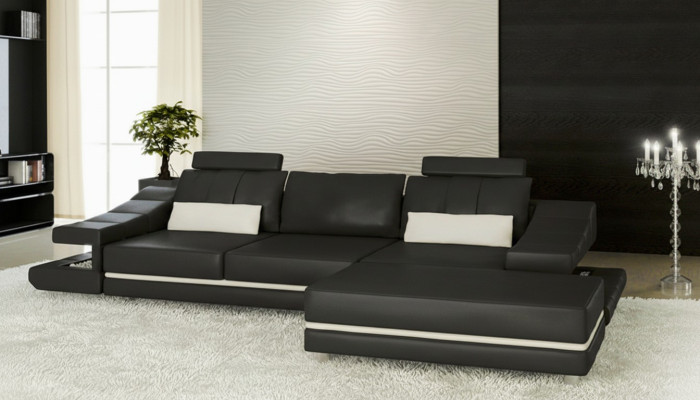 Canapé en cuir élégant de luxe moderne 3 places avec tabouret pour salon bureau nouvel art