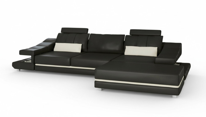 Canapé en cuir élégant de luxe moderne 3 places avec tabouret pour salon bureau nouvel art