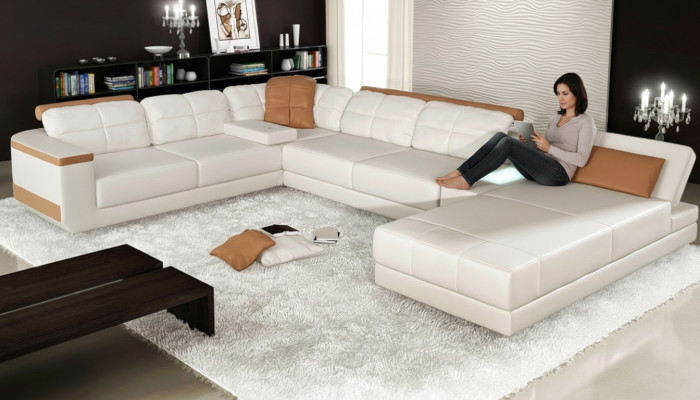 Canapé d'angle en forme de U Canapé Canapé en tissu Design Canapés Paysage vivant Fonction lit Cuir