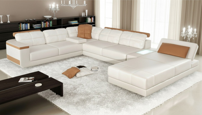 Canapé d'angle en forme de U Canapé Canapé en tissu Design Canapés Paysage vivant Fonction lit Cuir