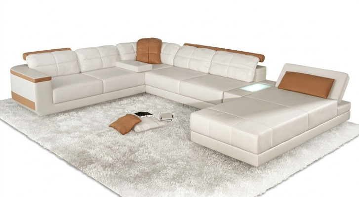 Canapé d'angle en forme de U Canapé Canapé en tissu Design Canapés Paysage vivant Fonction lit Cuir