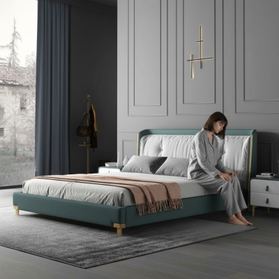 Lit double Lits Design Rembourrage Chambre 180x200cm Moderne Bois