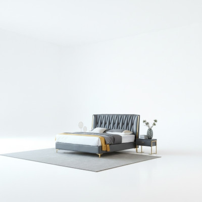 Hôtel Luxe Conception Lits Rembourrage Métal Cuir Chambre en acier inoxydable.