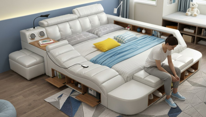 Lit design XXL grands lits rembourrage en cuir hôtel 180x200cm multifonction