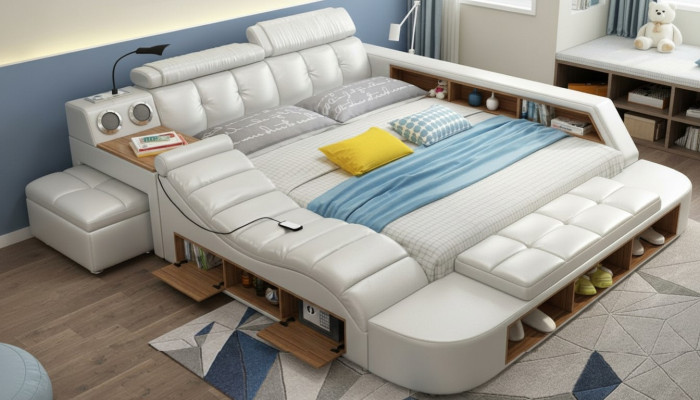 Lit design XXL grands lits rembourrage en cuir hôtel 180x200cm multifonction