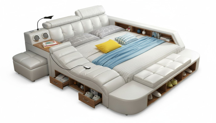Lit design XXL grands lits rembourrage en cuir hôtel 180x200cm multifonction