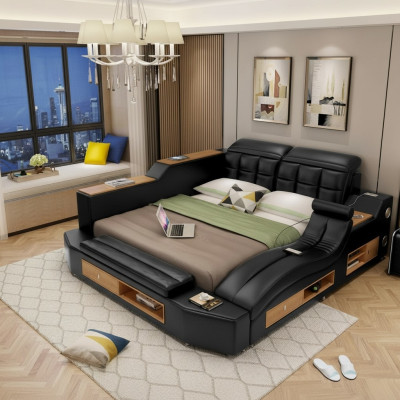 Conception Lits en cuir Hôtel Double Lit multifonction avec boîtes Bluetooth Luxe