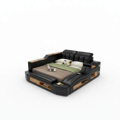 Conception Lits en cuir Hôtel Double Lit multifonction avec boîtes Bluetooth Luxe