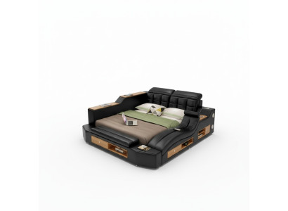 Conception Lits en cuir Hôtel Double Lit multifonction avec boîtes Bluetooth Luxe