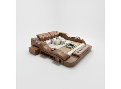 Lit en cuir de luxe double + lits rembourrés USB Hôtel moderne Multifonction massage