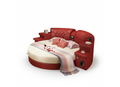 Lit rond, lits ronds, rembourrage d'hôtel multifonction avec étagère à Led, King size.